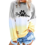 Oversized Hoodie Gradient Tie-dye Dog Mom Letter Pullover Sweatshirt Women Autumn Warm Long Slevee