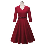 Autumn Women Knee Length Retro 1950's with Sash Dresses Cocktail Party