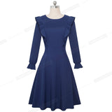 Retro Pure color Ruffle Sleeve Dresses Cocktail Party