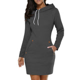 Autumn Winter Women Hoodie Dress Long Sleeve Pocket Warm Casual Hooded Sweatshirts Size M-4XL