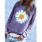 Women Daisy Printing Sweatshirt O-Neck Long Sleeve Tops Casual Loose Plus Size Pullover Sweatshirt