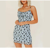 women Blue Mesh Sleeveless Mini Dress