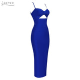 New Winter Blue Hollow Out Spaghetti Strap Club Bandage Dress Sexy Women Sleeveless Bow Celebrity Party Bodycon Dress