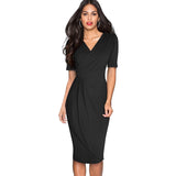 Elegant Pure Color with Button Office Work vestidos Business Party Slim Bodycon