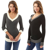 Women V Neck Solid Color Sweater New Autumn Winter Warm Long Sleeve