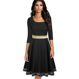 Women Vintage Elegant Embroidery Patchwork Dresses Flare Swing Cocktail Party