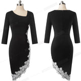 Chic Contrast Color Patchwork with Sash Dresses Business Bodycon Sheath Fitted