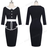 Elegant Contrast Color Patchwork Office with Botton Ruffle vestidos Business Formal Winter
