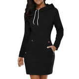 Autumn Winter Women Hoodie Dress Long Sleeve Pocket Warm Casual Hooded Sweatshirts Size M-4XL