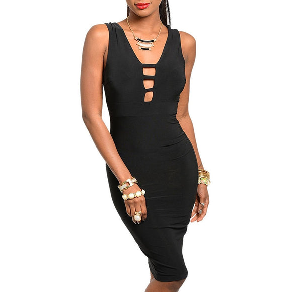 Sexy Solid Color Back V Club Dresses Party Bodycon