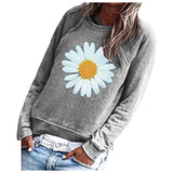 Women Daisy Printing Sweatshirt O-Neck Long Sleeve Tops Casual Loose Plus Size Pullover Sweatshirt