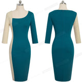 Elegant Contrast Color Patchwork Office vestidos Business Party Bodycon Sheath