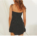 Black Polka Dot Dress Sexy Lace Up Mini Party Dress