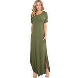 Causal Solid Color Side Split vestidos Pure Button Maxi Women Flare Dress