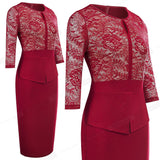 Autumn Elegant Lace Patchwork Dresses Business Party Bodycon