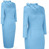 Solid Color Retro Round Neck with Bow Elegant Office Dresses Business Formal