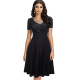 Spring Women Elegant Embroidery Black Mesh Lace Dresses Cocktail Party