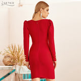 New Winter Red Long Sleeve Bodycon Bandage Dress Women Sexy Strapless Mini Club Celebrity Evening Runway Party Dress