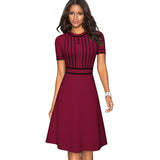 Vintage Elegant Floral Print Pleated Round Neck A-Line