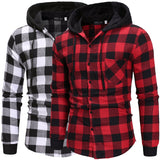 Fashion Plaid Hooded Dual Pockets Long Sleeve Men's Casual Slim Fit Shirt Top Lumberjack Check Shirt