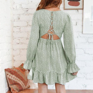 Chiffon Green Casual Dresses Beach Summer Backless