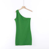 One Shoulder Ribbed Knitted Summer Dress