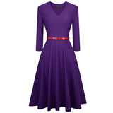 Autumn Women Knee Length Retro 1950's with Sash Dresses Cocktail Party