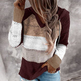 Women Casual Long Sleeve Knitted Sweater TopV Neck