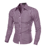 Men's Shirt Plaid Printed Shirts Slim-Fit Tops Casual Camisas Male Autumn Winter Long-Sleeved Turn-Down Collar Shirts