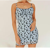 women Blue Mesh Sleeveless Mini Dress