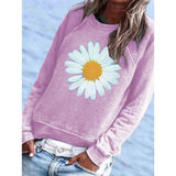 Women Daisy Printing Sweatshirt O-Neck Long Sleeve Tops Casual Loose Plus Size Pullover Sweatshirt