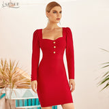 New Winter Red Long Sleeve Bodycon Bandage Dress Women Sexy Strapless Mini Club Celebrity Evening Runway Party Dress