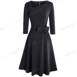 Autumn Retro Pure Color with Bow A-line Dresses Formal Party