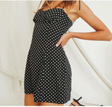 Black Polka Dot Dress Sexy Lace Up Mini Party Dress