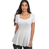 Women Tees Brief Casual Square Collar t-shirts Short Sleeve Ruffle Stylish fitted