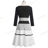 Nice-forever Retro Elegant Contrast Color Patchwork vestidos Business Party Flare A-Line Women Winter Dress A173