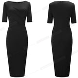 Elegant Solid Black Color Office Dresses Business Slim Pencil Dress Summer B614