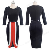 Chic Contrast Color Patchwork with Sash Dresses Business Bodycon Sheath Fitted