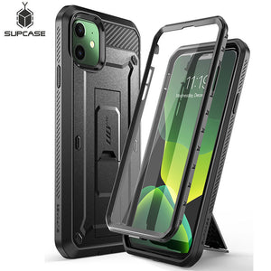 For iPhone 11 Case 6.1" (2019 Release) Pro Full-Body Rugged Holster Cover with Built-in Screen Protector & Kickstand