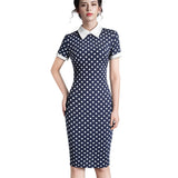 Women Autumn Turn-down Collar Fit Work Dress Vintage Elegant Business office