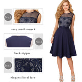 Vintage Elegant Floral Lace Zipper Mesh Net O-Neck Sleeveless