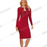 Winter Long Sleeve Buttons office Business Dress Elegant Plus Size Women Vintage