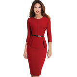 Vintage Elegant Wear to Work with Belt Peplum vestidos Business Party