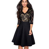 Vintage Black Flower Elegant Lace Ruffle vestidos See Through Sleeve A-Line