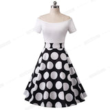 Retro 1950s Polka Dots Off Shoulder Dresses Party