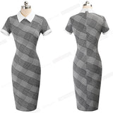 Women Autumn Turn-down Collar Fit Work Dress Vintage Elegant Business office