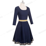 Women Vintage Elegant Embroidery Patchwork Dresses Flare Swing Cocktail Party