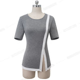 Casual Brief Patchwork Short Sleeve Stylish Side Split Female Summer Tees tops T040