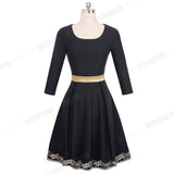 Women Vintage Elegant Embroidery Patchwork Dresses Flare Swing Cocktail Party