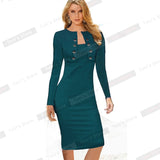 Winter Long Sleeve Buttons office Business Dress Elegant Plus Size Women Vintage